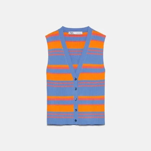 Zara Striped Knit Vest M - Picture 2 of 2